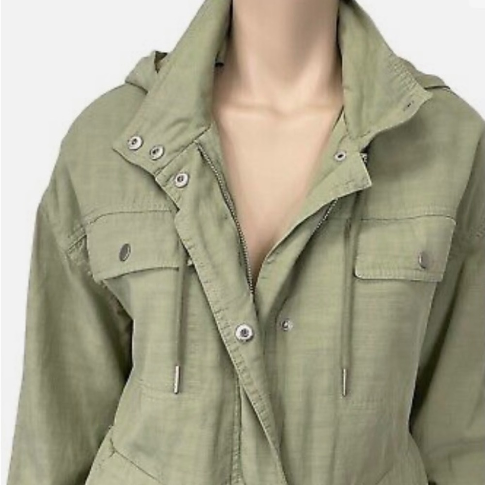 7 for All Mankind Women's Green Anorak Long Sleeve Hooded Jacket Size XS